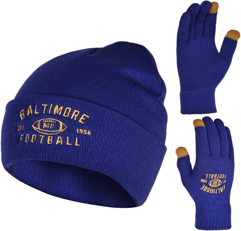 mtstaowe Vintage Classic Skull Cap Embroidery Beanie Fasion Hat Cuffed Winter Hat Knit Comes with Warm Gloves Gifts for Men Women Fans - Image 1